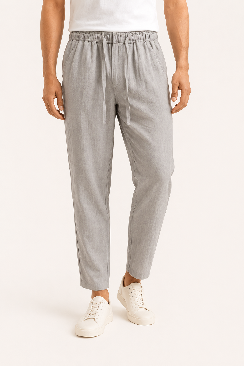 Pantalon lin homme décontracté ceinture élastique coupe droite été – Jannik