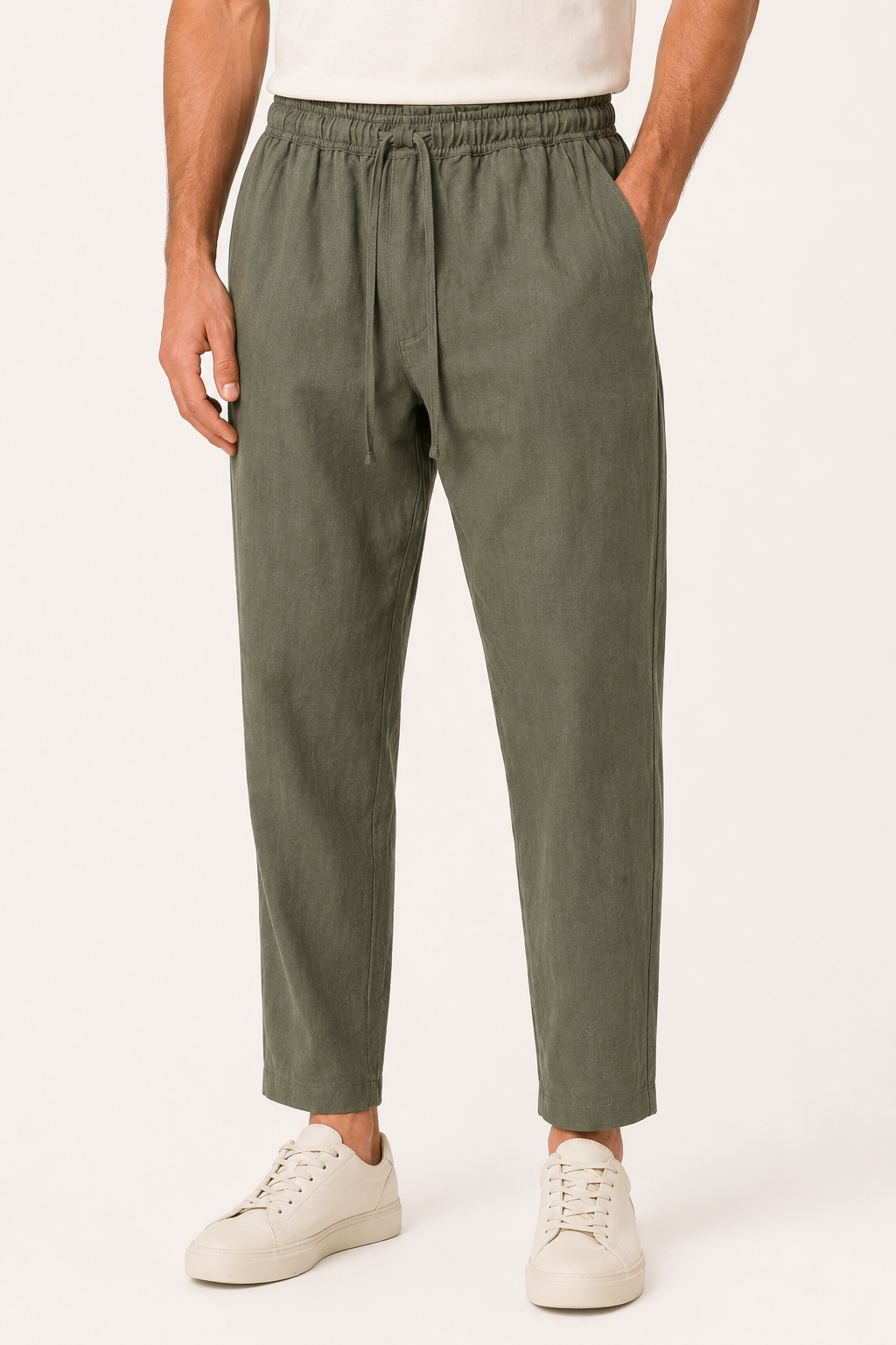 Pantalon lin homme décontracté ceinture élastique coupe droite été – Jannik