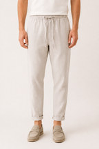 Pantalon lin homme taille élastique léger ourlet replié casual – Falk