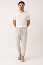 Pantalon lin homme taille élastique léger ourlet replié casual – Falk