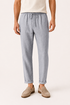 Pantalon lin homme taille élastique léger ourlet replié casual – Falk