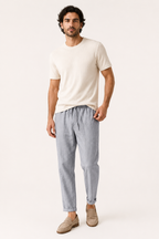 Pantalon lin homme taille élastique léger ourlet replié casual – Falk
