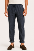 Pantalon lin homme taille élastique léger ourlet replié casual – Falk