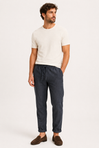 Pantalon lin homme taille élastique léger ourlet replié casual – Falk