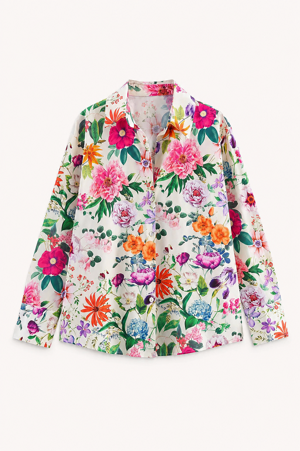 Chemisier floral femme manches longues col V boutonné porté dehors – Katrin
