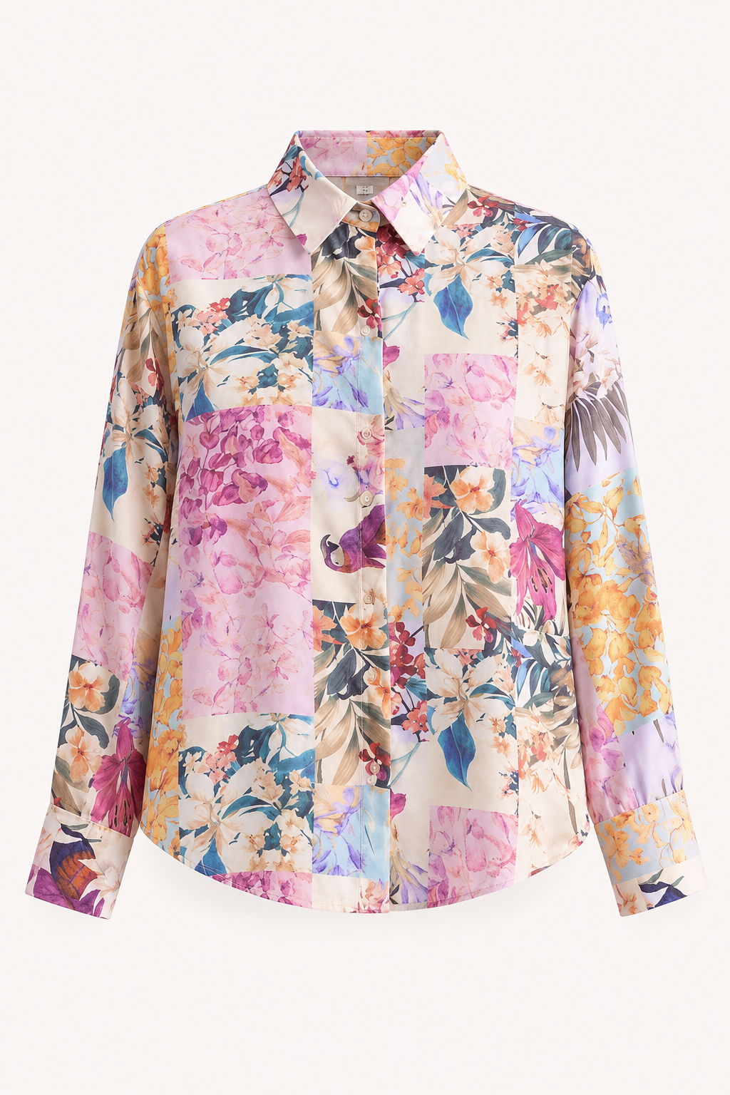 Chemisier imprimé femme manches longues col chemise floral blocs – Laura