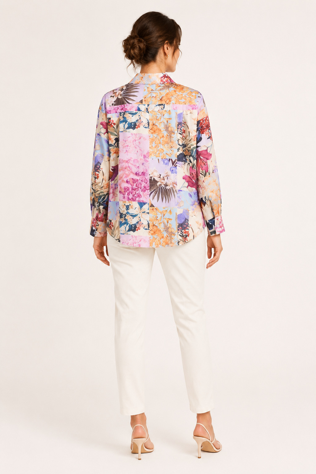 Chemisier imprimé femme manches longues col chemise floral blocs – Laura