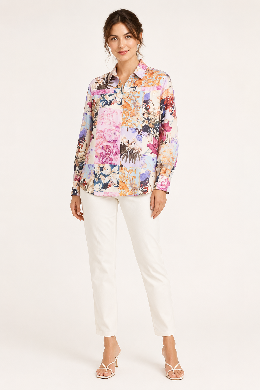 Chemisier imprimé femme manches longues col chemise floral blocs – Laura