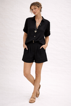 Ensemble femme lin blouse manches longues short été léger respirant - Amaia