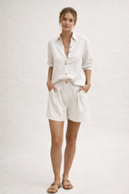 Ensemble femme lin blouse manches longues short été léger respirant - Amaia