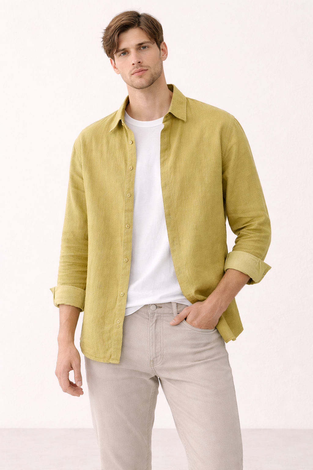 Chemise homme lin manches longues col boutonné légère été - Harry