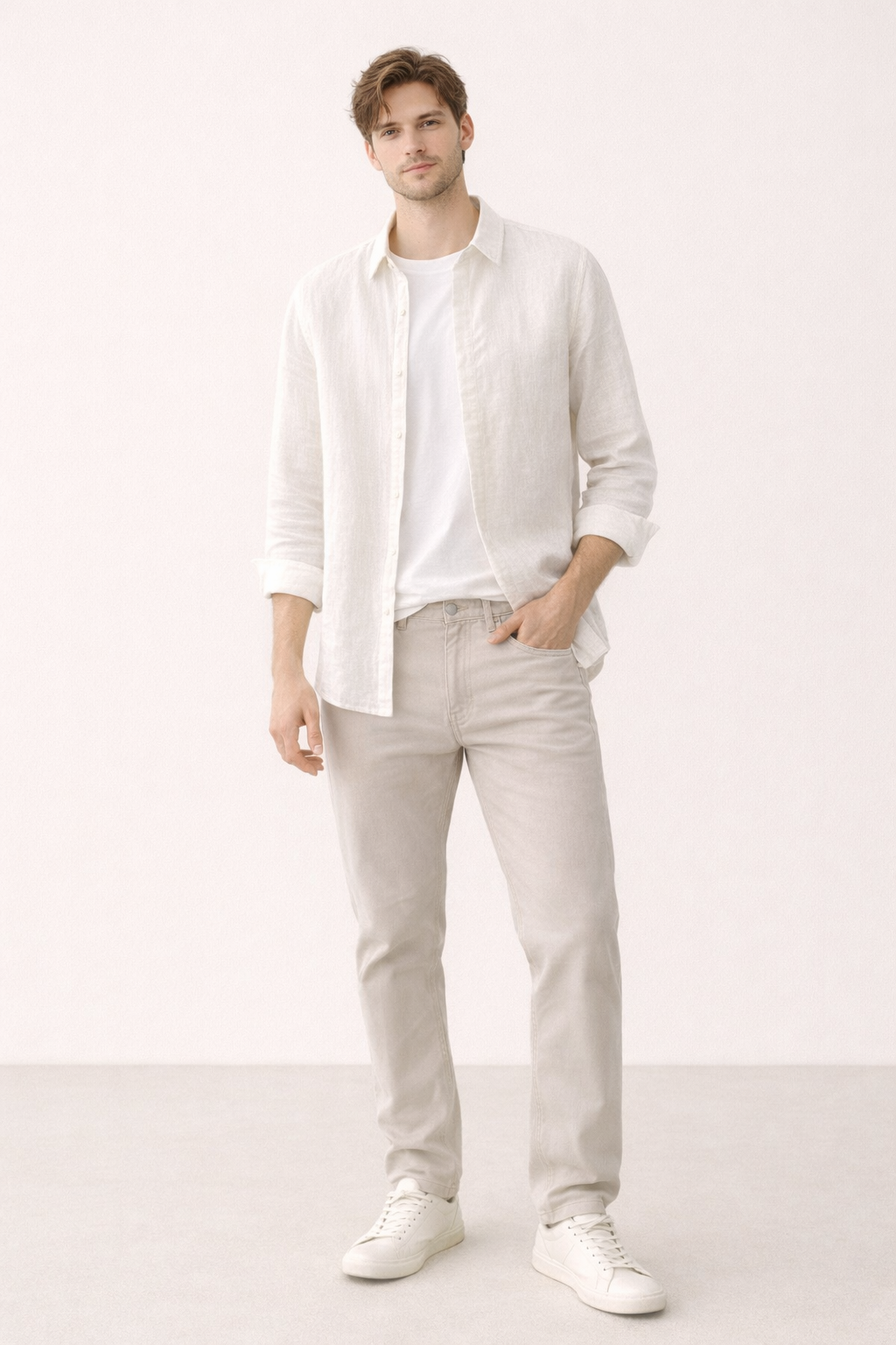 Chemise homme lin manches longues col boutonné légère été - Harry
