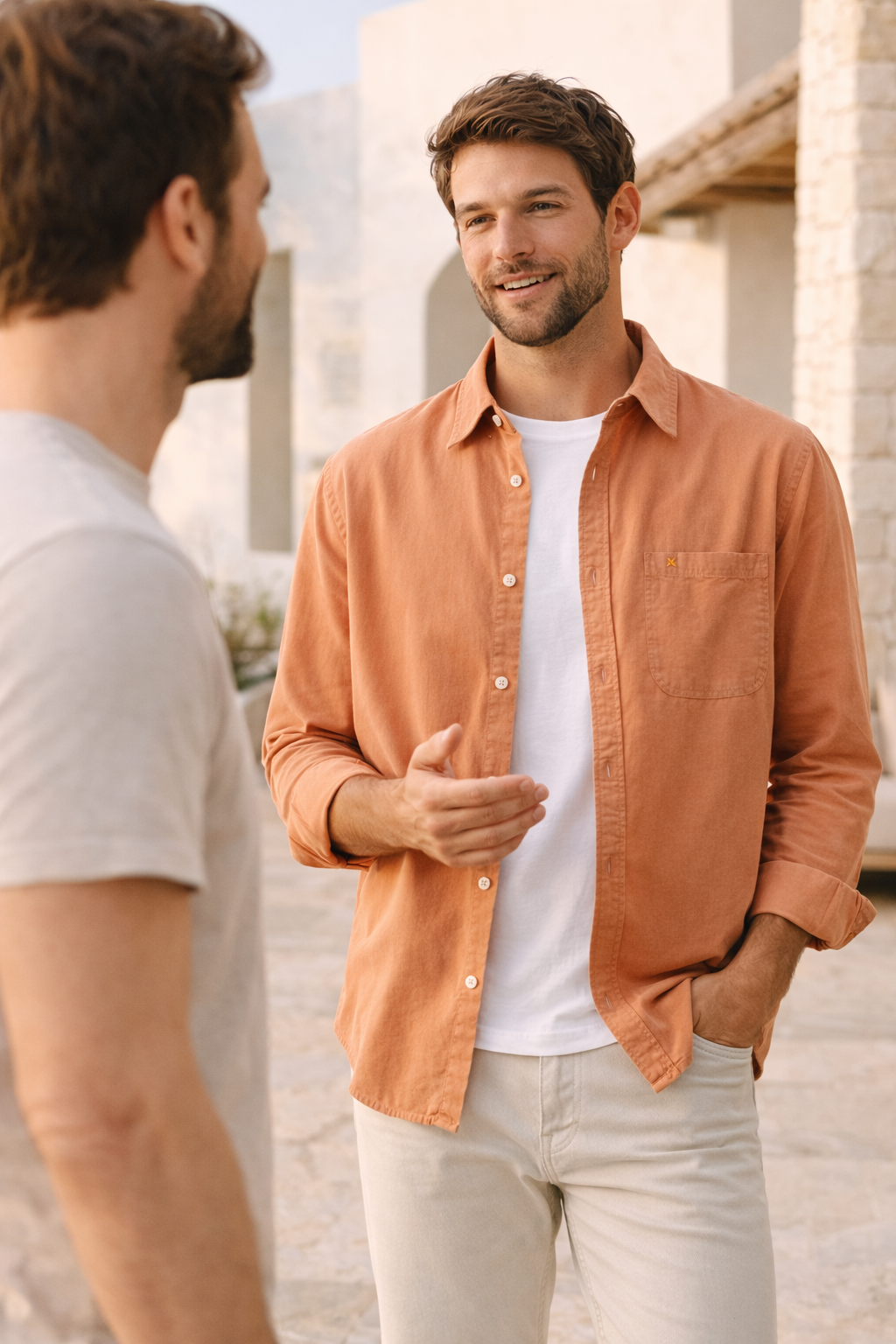 Chemise homme été manches longues poche poitrine col boutonné décontractée - William