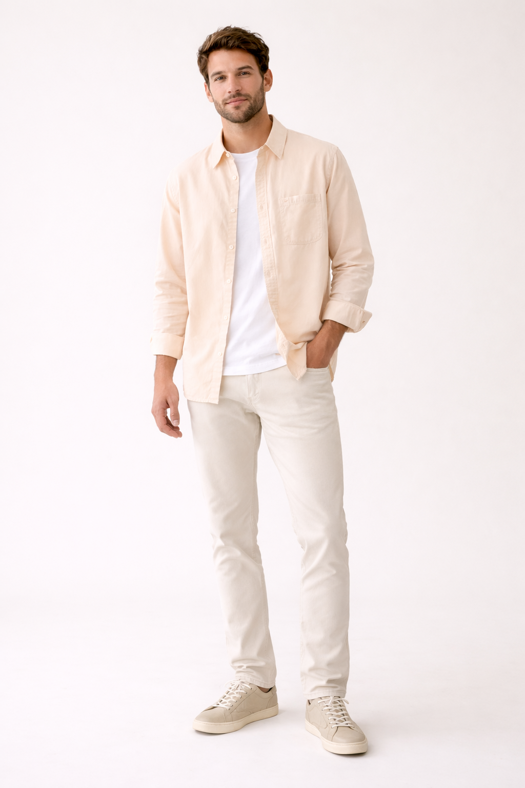 Chemise homme été manches longues poche poitrine col boutonné décontractée - William