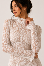 Robe midi élégante en dentelle pour femme, col montant - Samara
