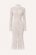 Robe midi élégante en dentelle pour femme, col montant - Samara