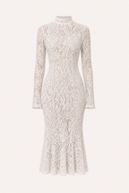 Robe midi élégante en dentelle pour femme, col montant - Samara