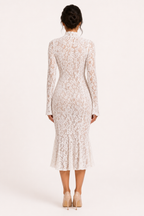Robe midi élégante en dentelle pour femme, col montant - Samara
