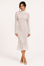Robe midi élégante en dentelle pour femme, col montant - Samara