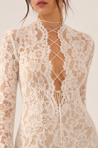 Robe longue en dentelle pour femme, décolleté croisé - Anneliese