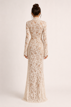 Robe longue en dentelle pour femme, décolleté croisé - Anneliese