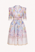 Robe chemise fleurie femme ceinture boucle ronde manches à volume – Minna