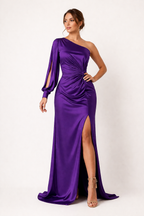 Robe longue une épaule drapée fluide mariage soirée gala - Hanna