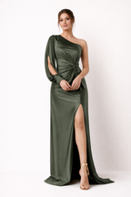 Robe longue une épaule drapée fluide mariage soirée gala - Hanna