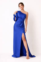Robe longue une épaule drapée fluide mariage soirée gala - Hanna