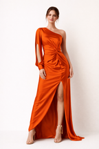 Robe longue une épaule drapée fluide mariage soirée gala - Hanna
