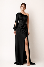 Robe longue une épaule drapée fluide mariage soirée gala - Hanna