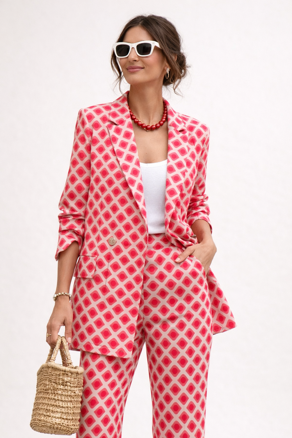 Ensemble deux pièces in tissu structuré con imprimé moderne et haut à coupe droite - Hanna