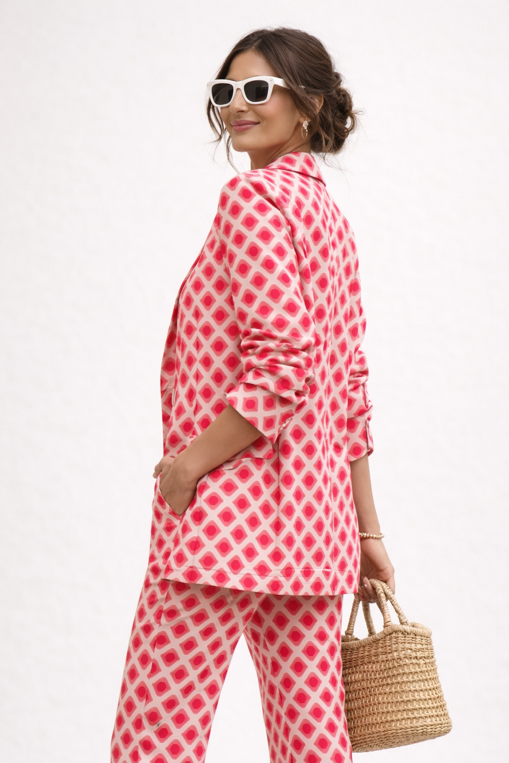 Ensemble deux pièces in tissu structuré con imprimé moderne et haut à coupe droite - Hanna