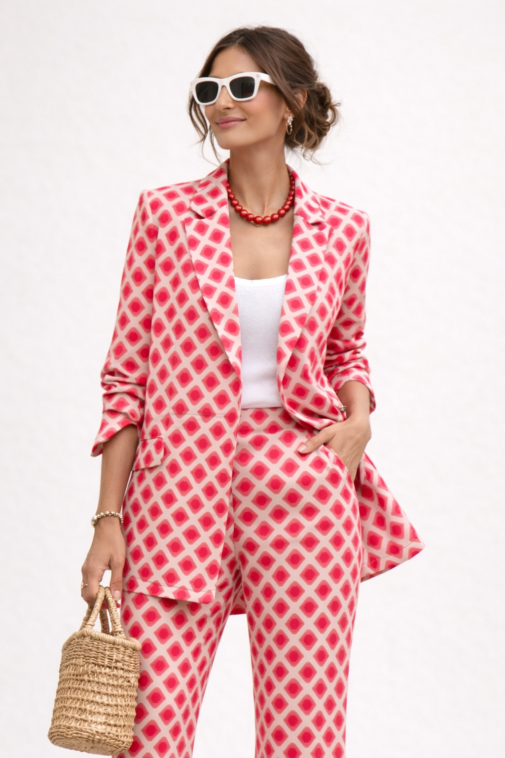 Ensemble deux pièces in tissu structuré con imprimé moderne et haut à coupe droite - Hanna