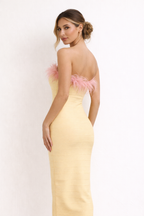 Robe Longue en Tissu Ferme et Extensible avec Détail de Plumes sur le Dessus - Renata