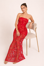 Robe de soirée longue pour invitée, avec dentelle florale - Lorelei