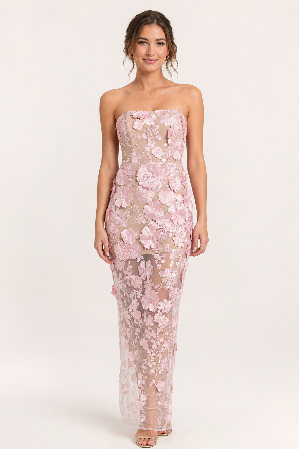 Robe de soirée longue pour invitée, avec dentelle florale - Lorelei