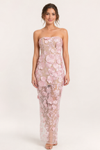 Robe de soirée longue pour invitée, avec dentelle florale - Lorelei