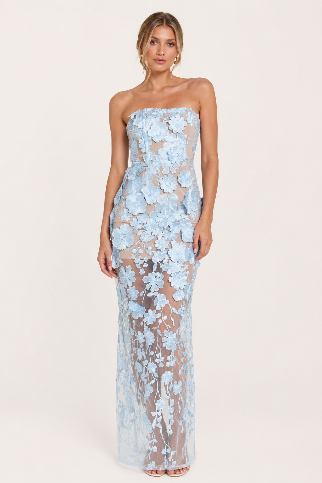 Robe de soirée longue pour invitée, avec dentelle florale - Lorelei