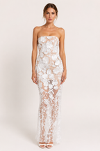 Robe de soirée longue pour invitée, avec dentelle florale - Lorelei