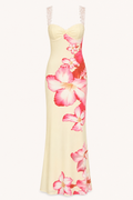 Robe longue à fleurs pour femme, épaules dénudées - Hanny