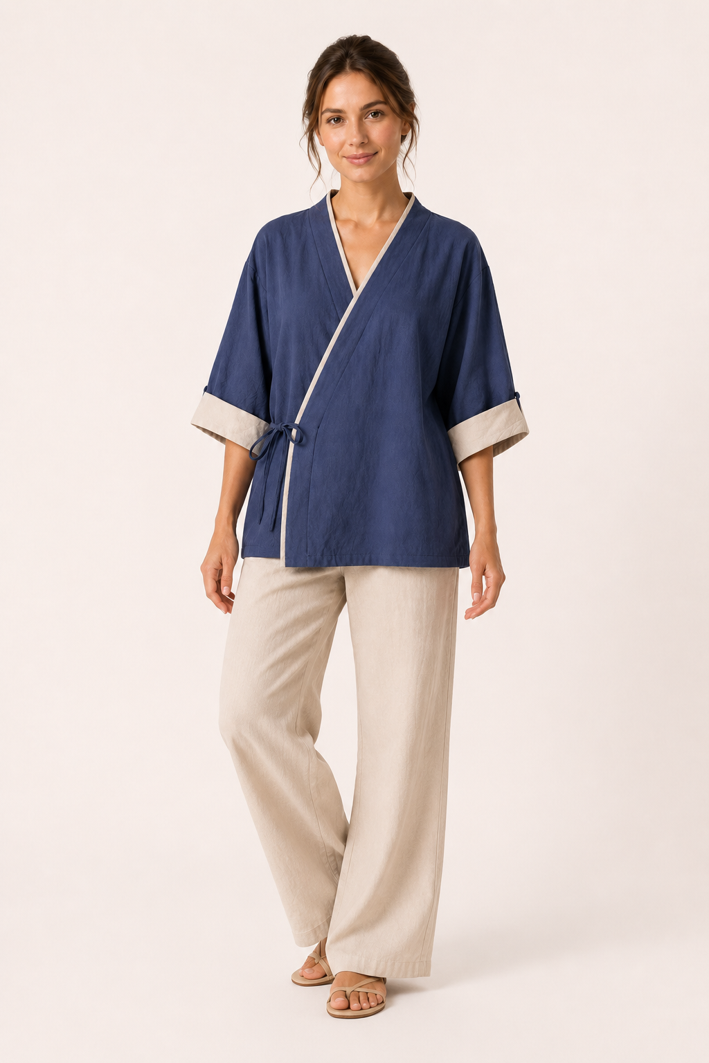 Chemisier kimono croisé passepoils femme élégant - Frida