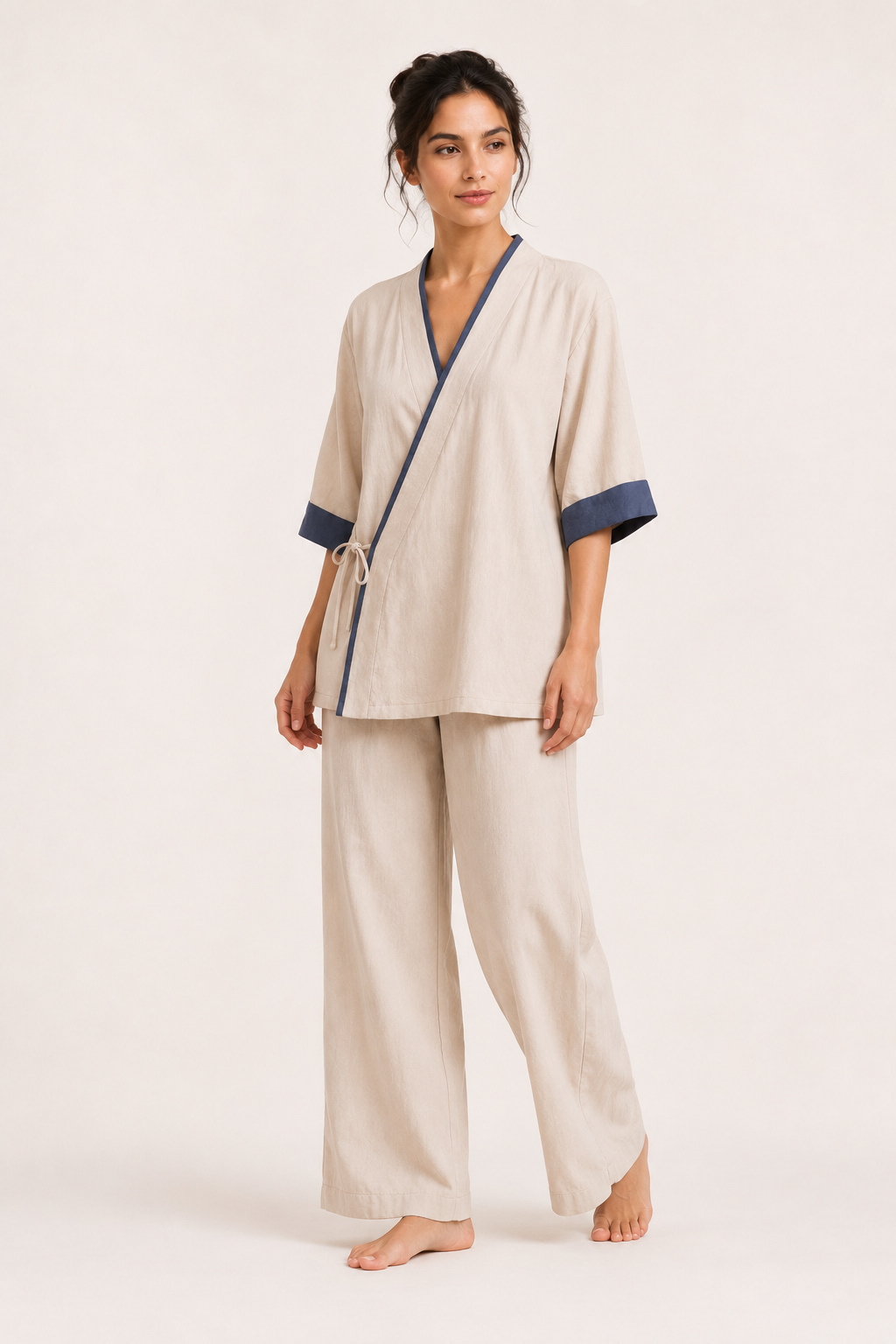 Chemisier kimono croisé passepoils femme élégant - Frida