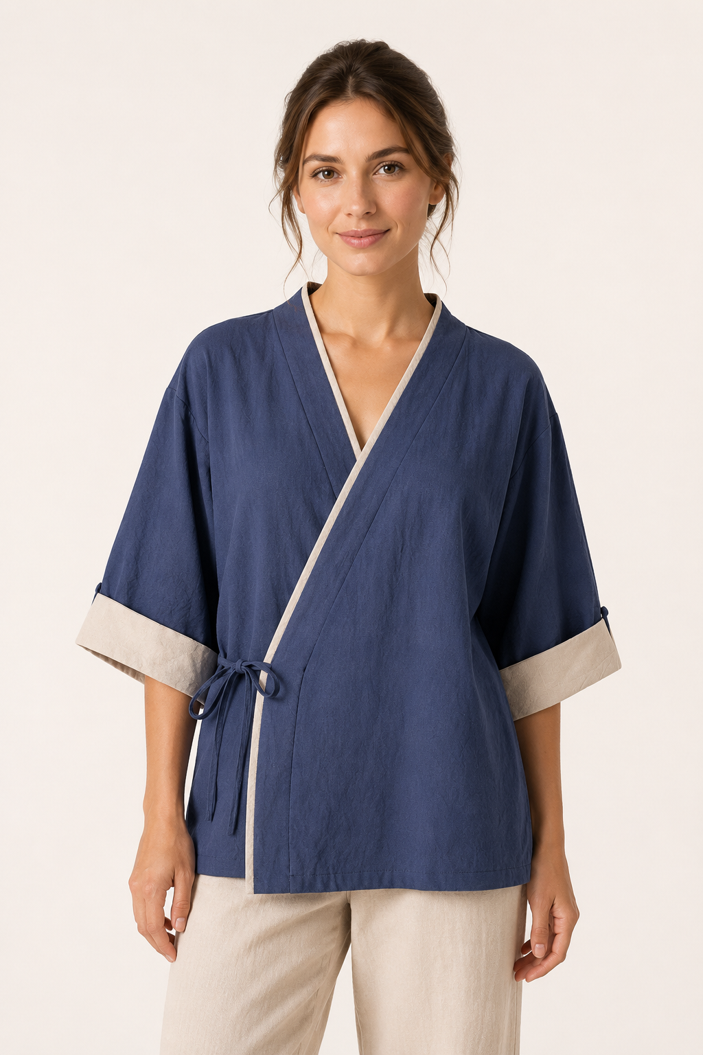 Chemisier kimono croisé passepoils femme élégant - Frida