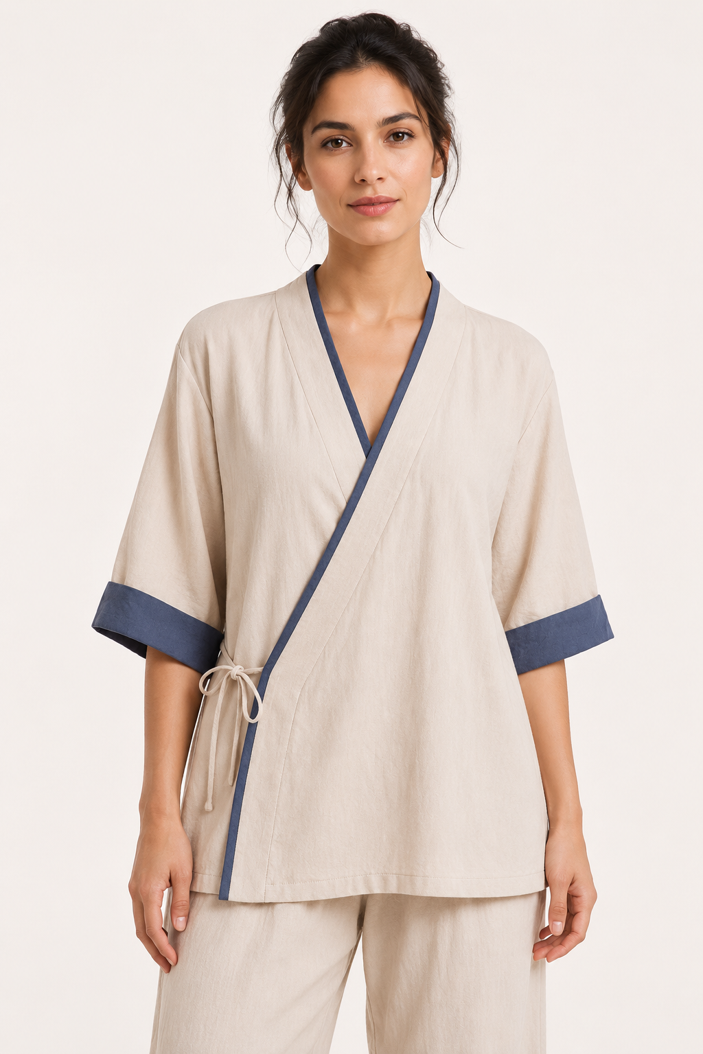 Chemisier kimono croisé passepoils femme élégant - Frida