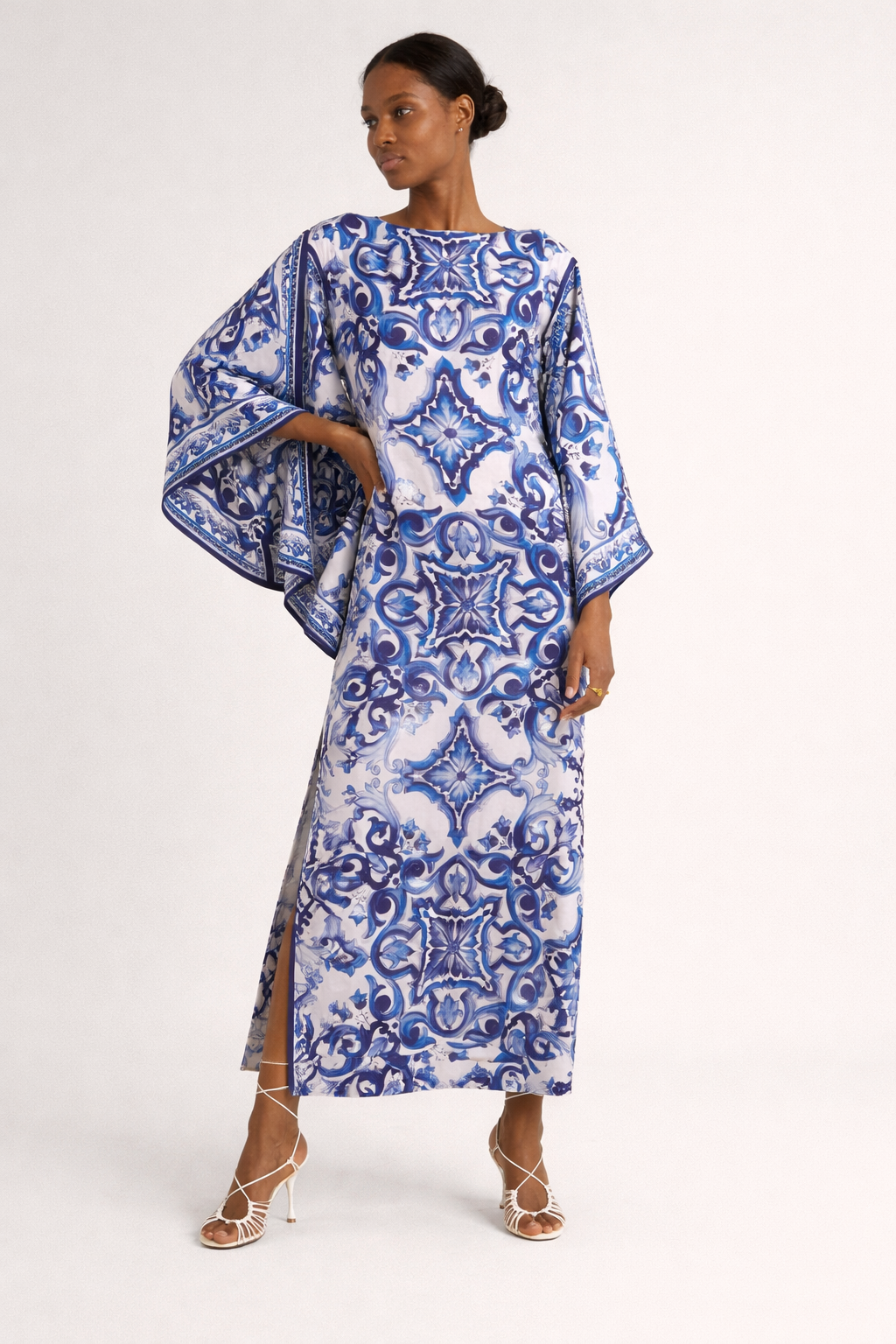 Robe longue tunique ample manches larges imprimé artistique - Camila