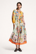 Robe chemise midi femme à manches fluides et imprimée - Daniela