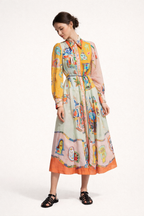 Robe chemise midi femme à manches fluides et imprimée - Daniela