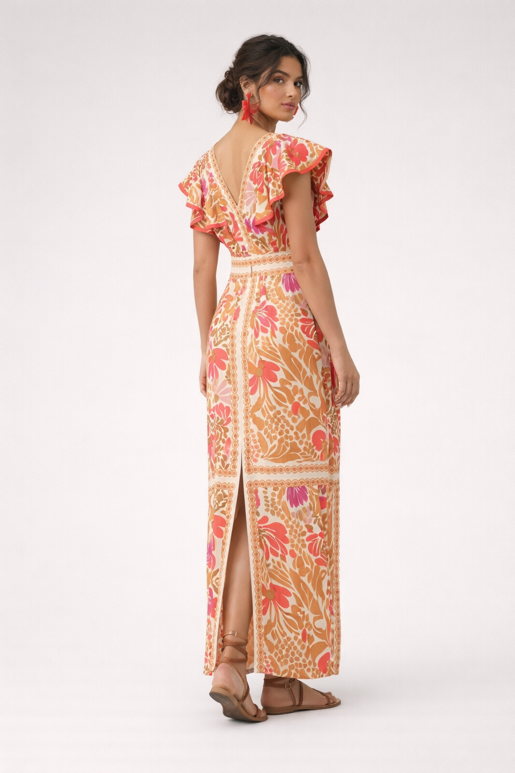 Robe longue femme à volants et motifs colorés - Lucía