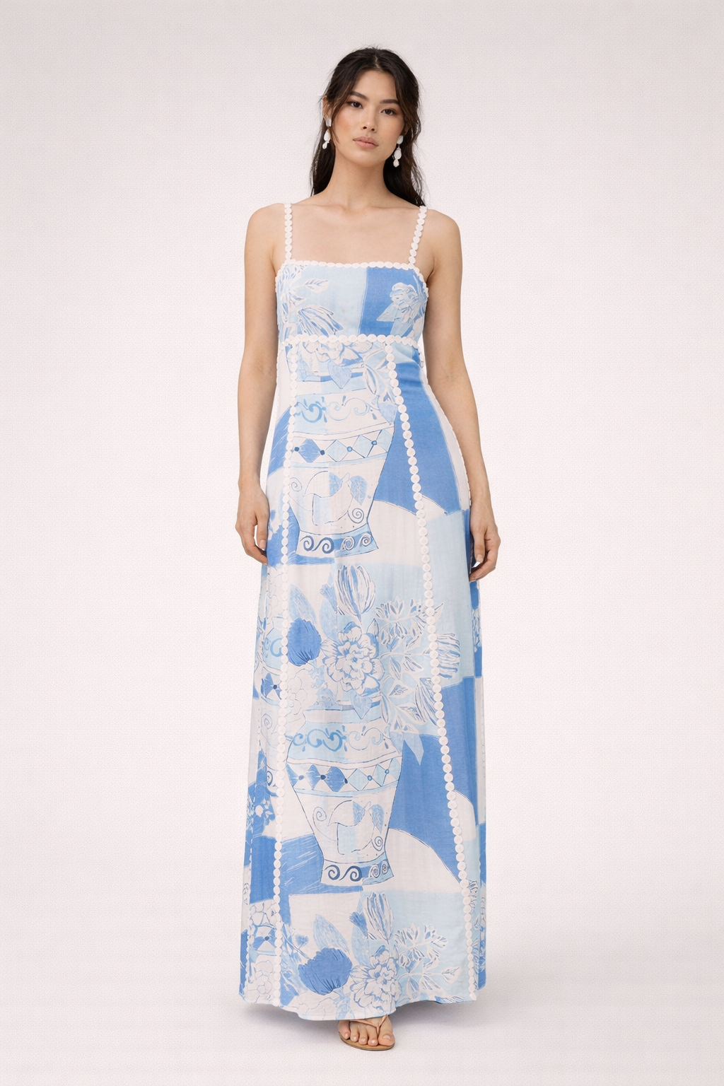 Robe longue femme dentelle et bretelles fines imprimée - Isabella